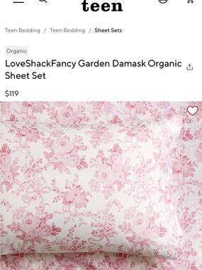 LoveShackFancy x Pottery Barn Teen Garden Damask Full Sheets Pink 3 Piece